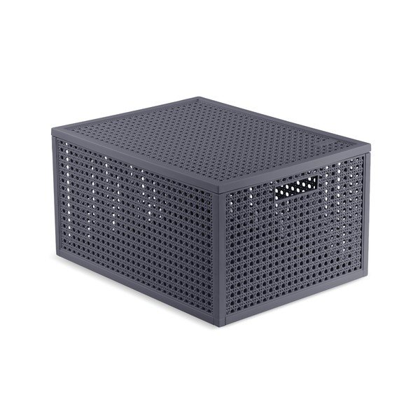 Tamno siva kutija za pohranu s poklopcem od reciklirane plastike 30x38x21 cm Kaya – Curver