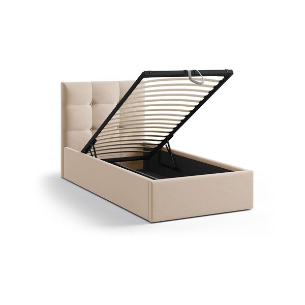 Svjetlo smeđi tapecirani krevet s prostorom za odlaganje s podnicom 90x200 cm Phaedra – Micadoni -image-1