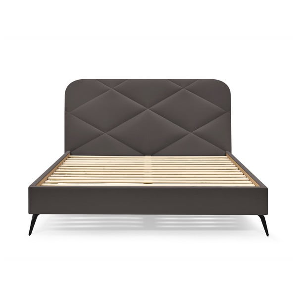 Tamno sivi tapecirani bračni krevet s podnicom 140x190 cm Prune – Bobochic Paris-image-3