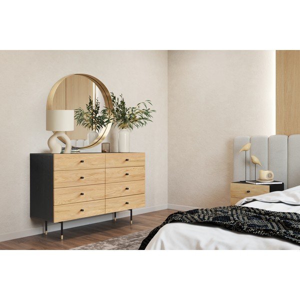 Crna/u prirodnoj boji niska komoda u dekoru hrasta 130x87 cm Jugend – Woodman-image-1