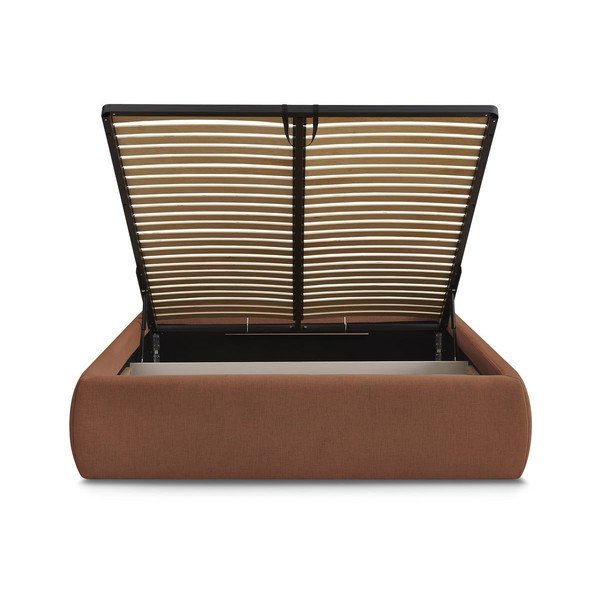 Narančasti tapecirani bračni krevet s prostorom za odlaganje/bez uzglavlja s podnicom 160x200 cm Inera – Bobochic Paris-image-4