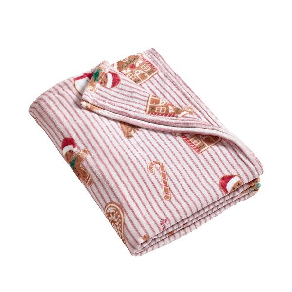Crvena/u prirodnoj boji deka s božićnim motivom 170x130 cm Christmas Gingerbread Stripe – Catherine Lansfield