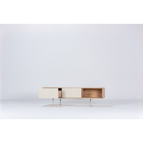 Bijela/u prirodnoj boji TV komoda od punog hrasta 160x48 cm Fina – Gazzda-image-1