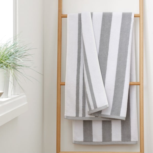 Bijeli/sivi pamučan ručnik od frotira 70x120 cm Reversible Stripe – Bianca-image-1