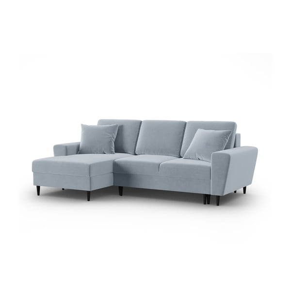 Svijetlo plava baršunasti sklopiva/s prostorom za odlaganje kutna garnitura (s lijevim kutom/s ležaljkom) Kyoto – Cosmopolitan Design-image-4