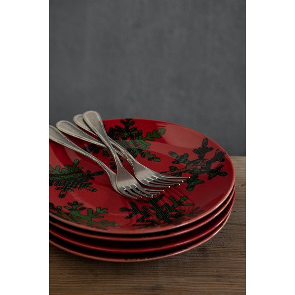 Set od 4 crveno-crna desertna tanjura od Casafina Snowflake zemljanog posuđa, ø 21,6 cm-image-2