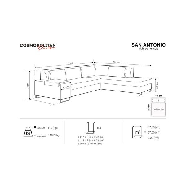 Tamnoplavi kauč na razvlačenje Cosmopolitan Design San Antonio, desni kut-image-3
