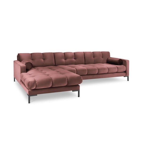 Ružičasta baršunasta kutna garnitura Cosmopolitan Design Bali, lijevi kut-image-2