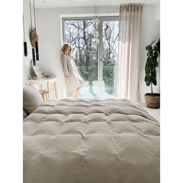 Bež posteljina za bračni krevet od muslina 200x200 cm Plain Muslin – Butter Kings-image-4