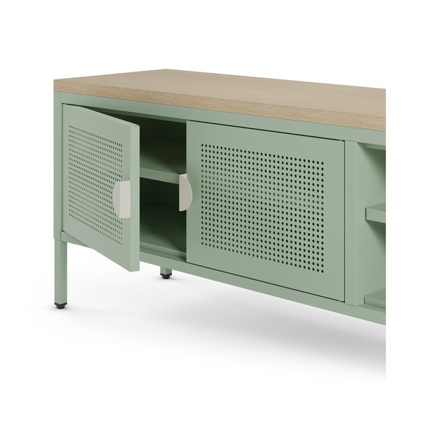 Mentol zelena/u prirodnoj boji metalna TV komoda 160x50x35 cm Sayla – Marckeric-image-3