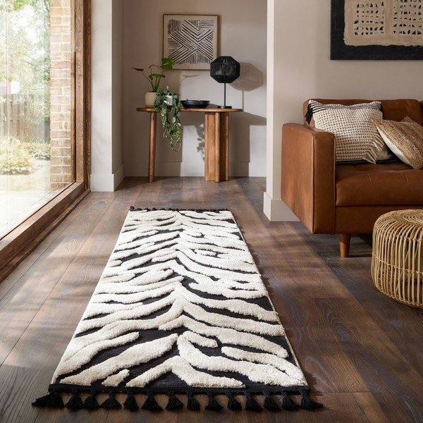 Crno-bijela staza 80x300 cm Esra Zebra – Flair Rugs-image-1