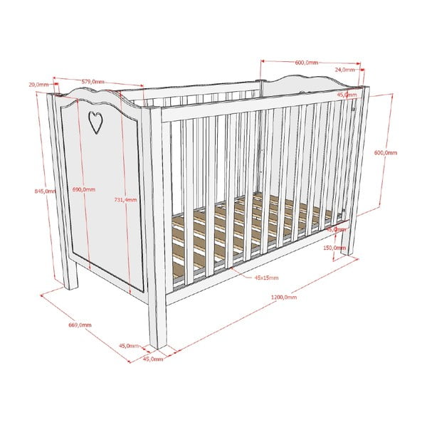 Bijeli dječji krevet od masivnog bora 60x120 cm Amori – Vipack-image-2