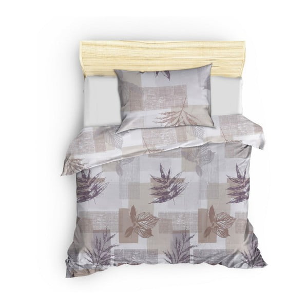 Sivo-smeđa pamučna posteljina za bračni krevet 200x200 cm Leaf – Mijolnir