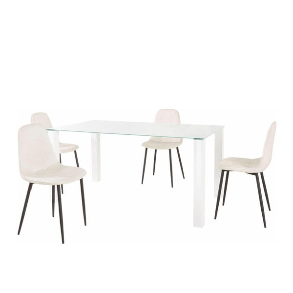 Set za blagovaonski stol i 4 bijele Støraa Dante stolice, dužina stola 160 cm
