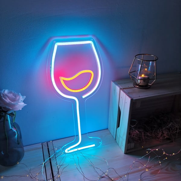 Plavo-crveni zidni svjetleći ukras Candy Shock Wine, 19 x 40 cm