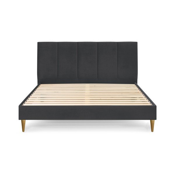 Bračni krevet od tamno sive boje od baršuna Bobochic Paris Vivara Light, 180 x 200 cm-image-2