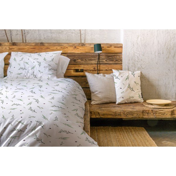 Bijela posteljina za krevet za jednu osobu od pamučnog satena 140x200 cm Delicate Green – Butter Kings-image-1