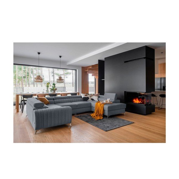 Plava sklopiva/s prostorom za odlaganje kutna garnitura (s desnim kutom/u obliku slova "U") Louis – ELTAP-image-1