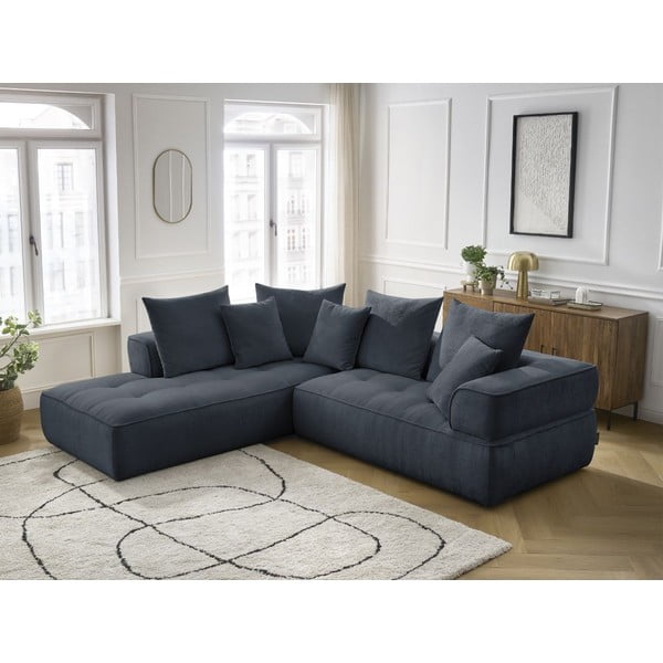 Tamno plava kutna garnitura od šenila (s lijevim kutom/u obliku slova L) Whesley – Bobochic Paris-image-1