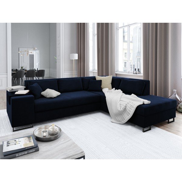 Plava baršunasta kutna garnitura na razvlačenje Cosmopolitan Design York, desni kut-image-1
