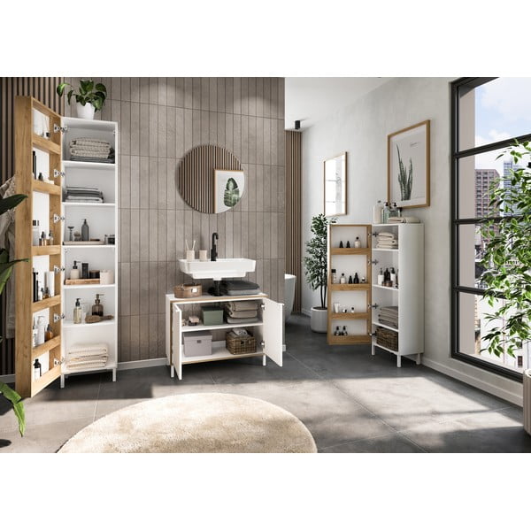 Bijeli visok/uski kupaonski ormarić 39x120 cm Topeka – Germania-image-4