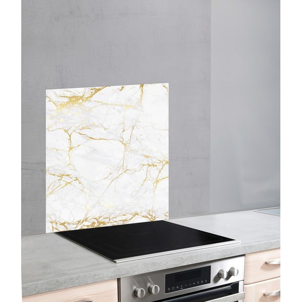 Staklena zidna ploča za štednjak bijelo-zlatna Wenko Marble 70 x 60 cm