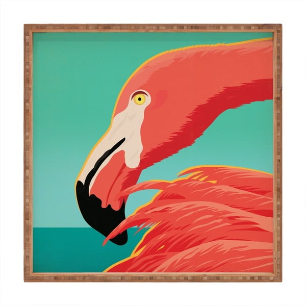 Flamingo drveni ukrasni pladanj za posluživanje, 40 x 40 cm