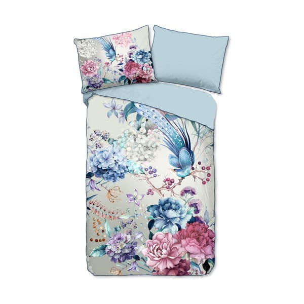 Svijetlo plava/krem posteljina za krevet za jednu osobu od pamučnog satena 140x200 cm – Descanso