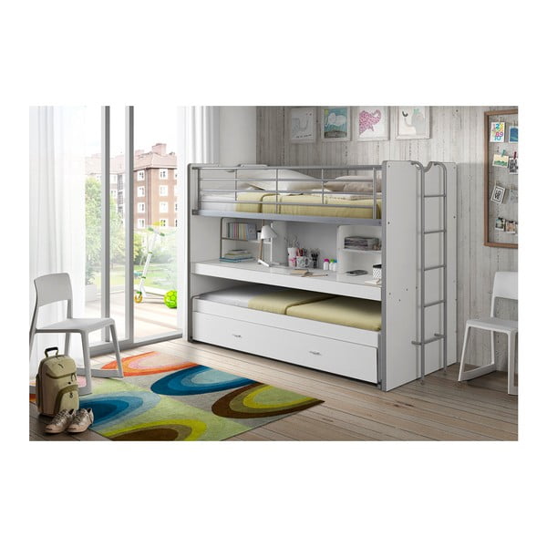 Bijeli dječji krevet na kat/s dodatnim ležajem s prostorom za odlaganje s podnicom 90x200 cm Bonny – Vipack-image-1