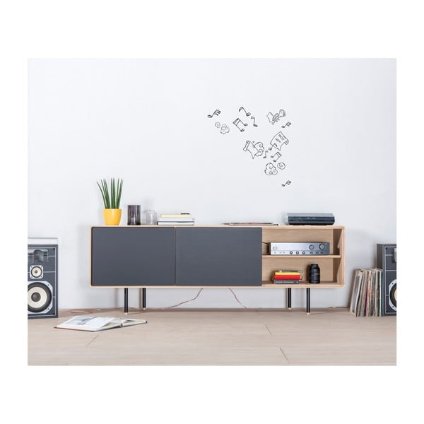 Crna/u prirodnoj boji TV komoda od punog hrasta 180x64 cm Fina – Gazzda-image-3