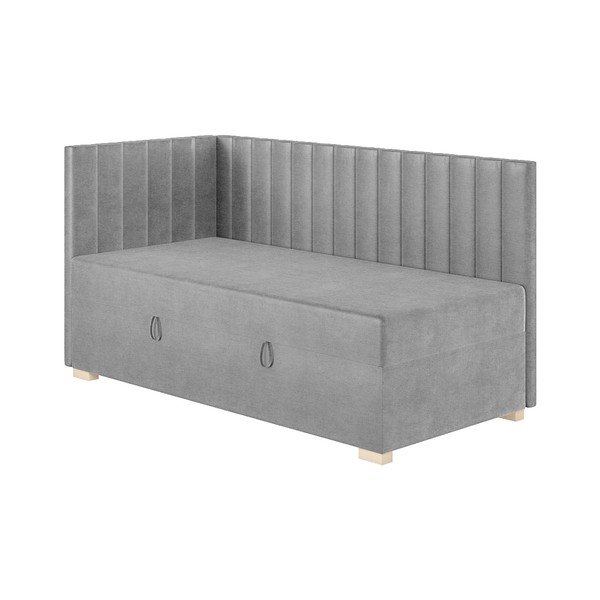 Sivi kutni dječji krevet s prostorom za pohranu s madracem 90x200 cm Snugi – Ghado-image-3