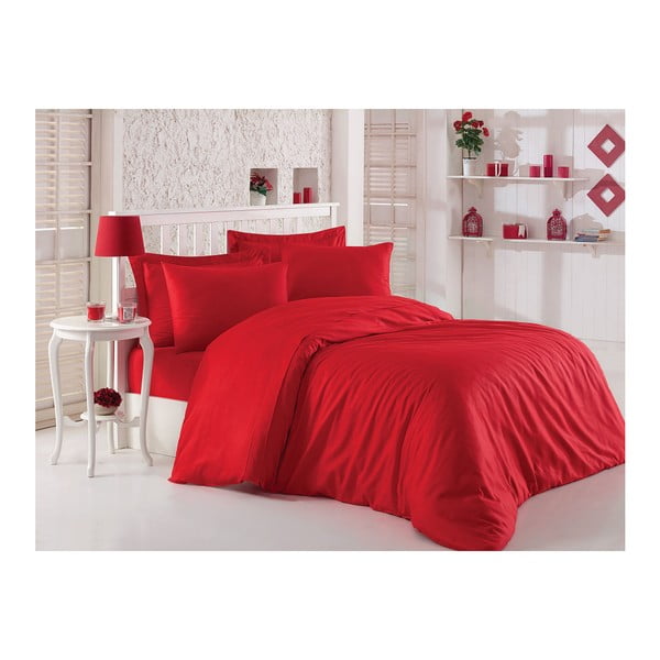 Crvena posteljina sa krevetom od pamuka, 200 x 220 cm