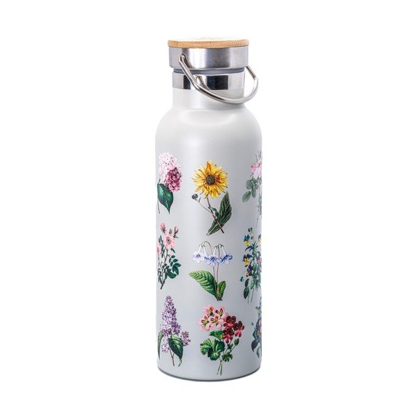 Svijetlo siva boca za vodu za put od nehrđajućeg čelika 425 ml Vintage Flowers – Sass & Belle