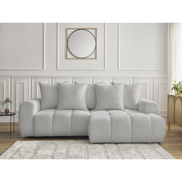 Svijetlo siva sklopiva/s prostorom za odlaganje kutna garnitura od bouclé tkanine (s desnim kutom/s ležaljkom) Roxelane – Bobochic Paris-image-1