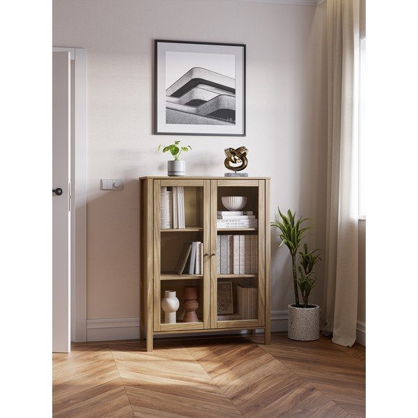 Vitrina od masivnog bora u prirodnoj boji 90x120x40 cm Alessandra – Marckeric-image-1