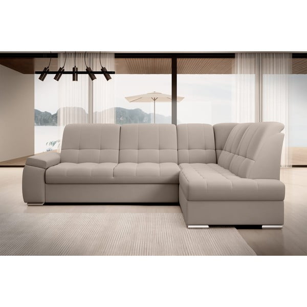 Bež baršunasti sklopiva/s prostorom za odlaganje kutna garnitura (s desnim kutom/u obliku slova L) Sado – ELTAP-image-3