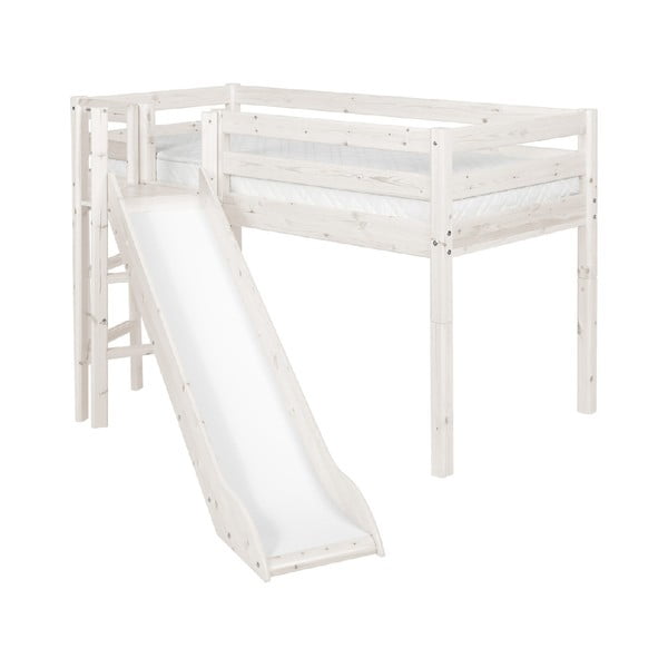 Bijeli srednje visoki dječji krevet od borovine s toboganom Flexa Classic, 90 x 200 cm