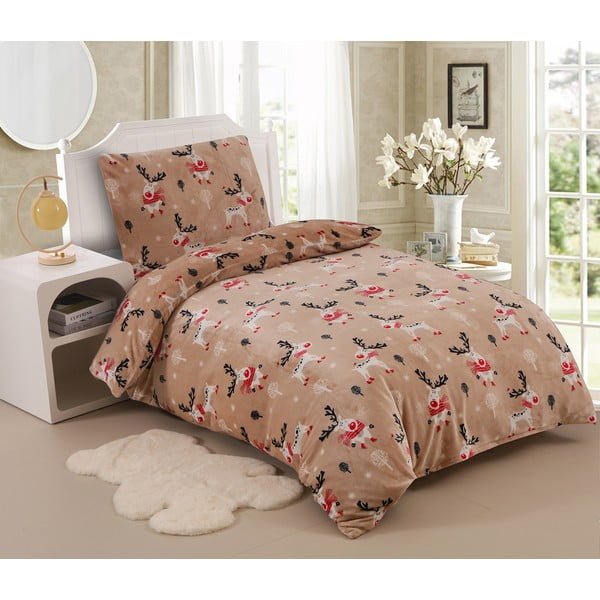 Smeđa posteljina za krevet za jednu osobu od mikropliša 140x200 cm Rudolf – My House