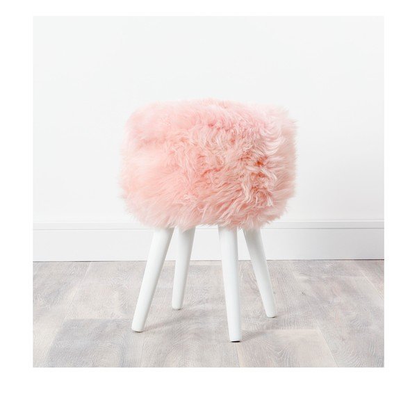 Stolica sa ružičastim sjedištem od ovčjeg krzna Native Natural White, ⌀ 30 cm-image-2