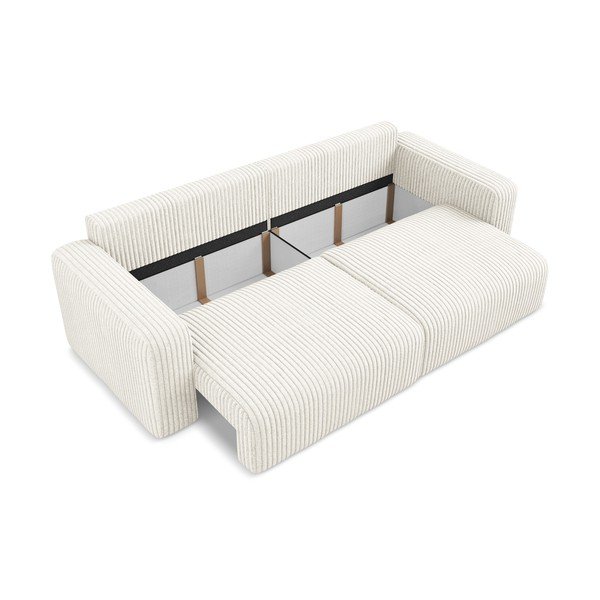 Krem sklopiva/s prostorom za odlaganje sofa od samta 252 cm Kona – Makamii-image-4