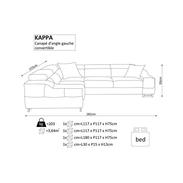 Windsor &amp; Co. crni kutni kauč na razvlačenje Sofe Kappa, lijevi kut-image-3