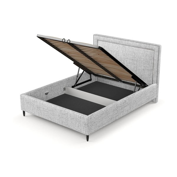 Svijetlo sivi tapecirani bračni krevet s prostorom za pohranu s podnicom 140x200 cm Baleine – Maison de Rêve-image-4