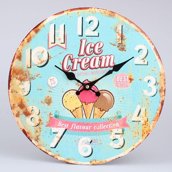 Drveni sat Retro Ice Cream, 34x34 cm