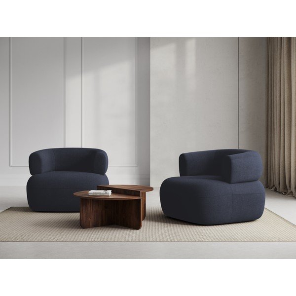 Tamno plava fotelja od bouclé tkanine Jenny – Micadoni Home-image-1