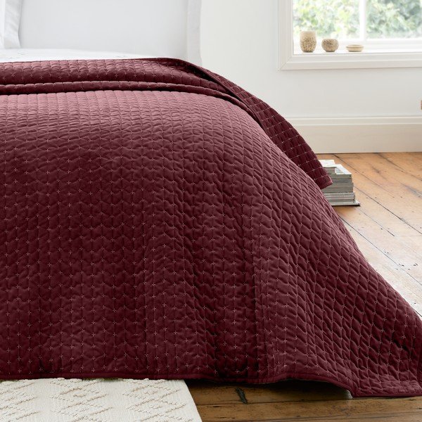 Bordo prošiven prekrivač od samta 240x260 cm Attica Velvet – Bianca-image-1