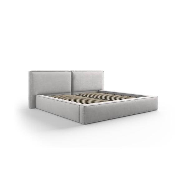 Svijetlo sivi tapecirani bračni krevet s prostorom za pohranu s podnicom 200x200 cm Arendal – Cosmopolitan Design