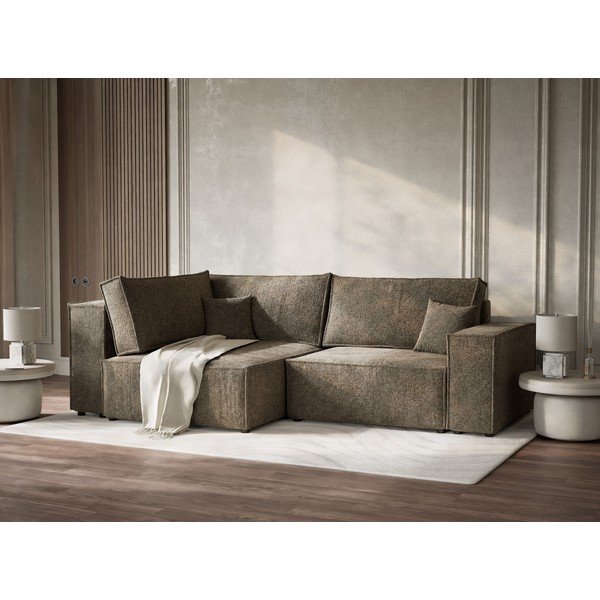 Smeđa sklopiva/s prostorom za odlaganje kutna garnitura od šenila (s lijevim kutom/u obliku slova L) Tonga – Maison de Rêve-image-4