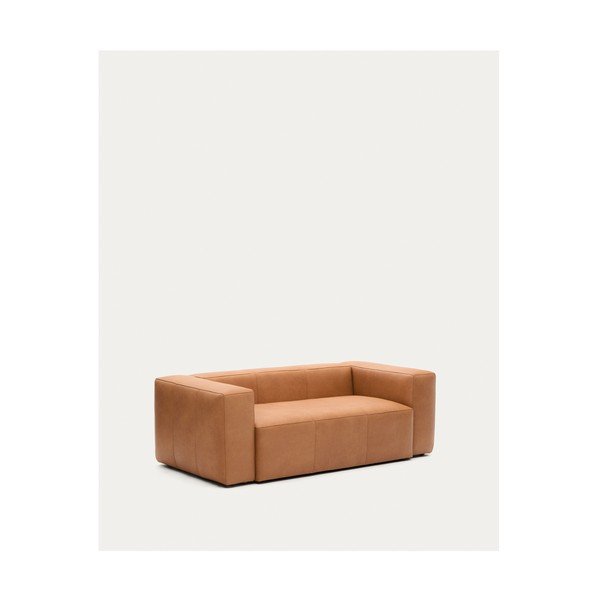 Smeđa kožna sofa 210 cm Blok – Kave Home-image-2