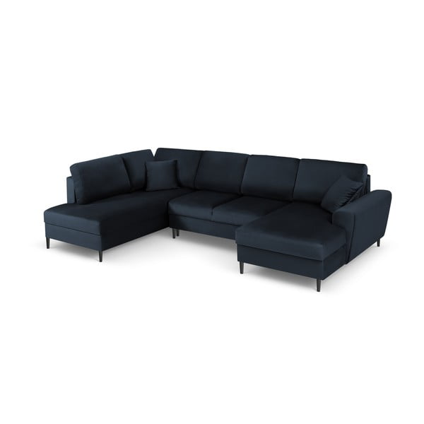 Tamno plava baršunasti sklopiva/s prostorom za odlaganje kutna garnitura (s lijevim kutom/u obliku slova "U") Kyoto – Cosmopolitan Design-image-1