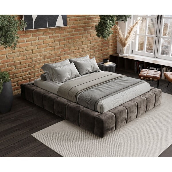 Smeđi tapecirani bračni krevet s prostorom za pohranu s podnicom 180x200 cm Aruba L – Maison de Rêve-image-1